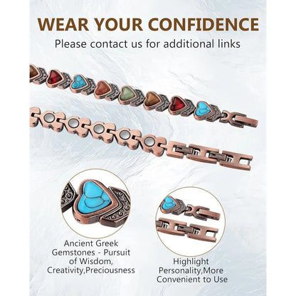 Pulsera de cobre Jecanori para mujer, pulseras magnéticas de cobre puro, piedras preciosas naturales únicas, regalos para mujer