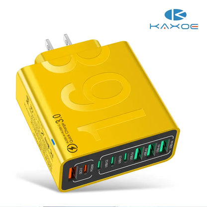 Concentrador USB de carga rápida de 8 puertos (4 USB-C + 4 USB-A) Cargador inteligente portátil para múltiples dispositivos Cargador inteligente para teléfonos, tabletas y más