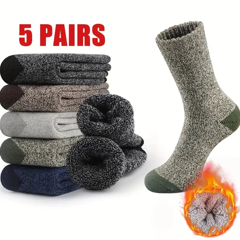 5 pares de calcetines gruesos y cálidos de invierno para hombre y mujer - Calcetines de punto suaves y cómodos de punta redonda para clima frío, mezcla de poliéster y elastano. Calcetines básicos minimalistas hasta el muslo para mujer.
