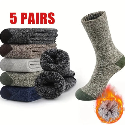 5 pares de calcetines gruesos y cálidos de invierno para hombre y mujer - Calcetines de punto suaves y cómodos de punta redonda para clima frío, mezcla de poliéster y elastano. Calcetines básicos minimalistas hasta el muslo para mujer.