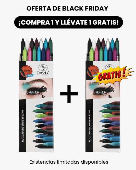 Set de 12 delineadores de ojos con purpurina, acabado brillante y resistente al agua