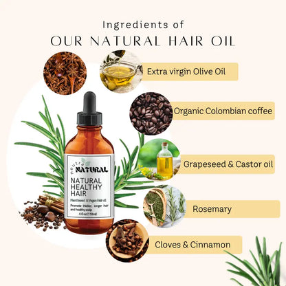 Aceite para el crecimiento del cabello con fórmula limpia NEUTRA NATURAL con romero, anís, café, clavo de olor, oliva, ricino, canela y aceite de árbol de té. Ingredientes totalmente naturales.