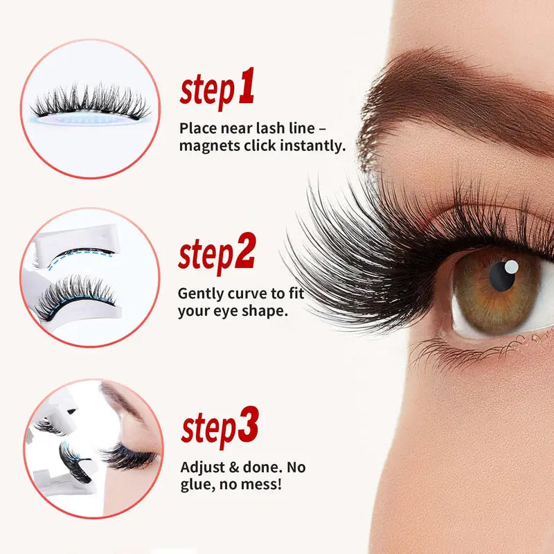 Set de pestañas magnéticas - Rizador de pestañas con kit para cejas, pestañas postizas con aplicador, extensiones de pestañas sin pegamento, resistentes al agua y ligeras