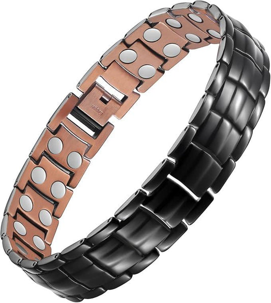 Pulsera de cobre Feraco para hombre: pulseras magnéticas de cobre puro al 99,99 %. Regalo con herramienta de ajuste de tamaño. Joyería magnética, durabilidad para exteriores.