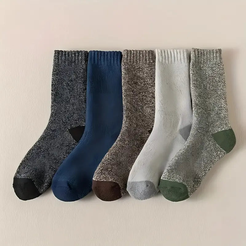 5 pares de calcetines gruesos y cálidos de invierno para hombre y mujer - Calcetines de punto suaves y cómodos de punta redonda para clima frío, mezcla de poliéster y elastano. Calcetines básicos minimalistas hasta el muslo para mujer.
