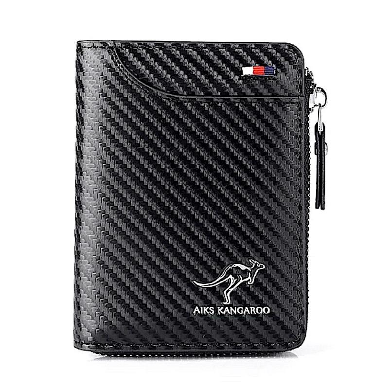 Cartera de cuero con bloqueo RFID para hombre, tarjetero de identificación, monedero con cremallera, impermeable