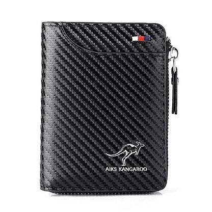 Cartera de cuero con bloqueo RFID para hombre, tarjetero de identificación, monedero con cremallera, impermeable