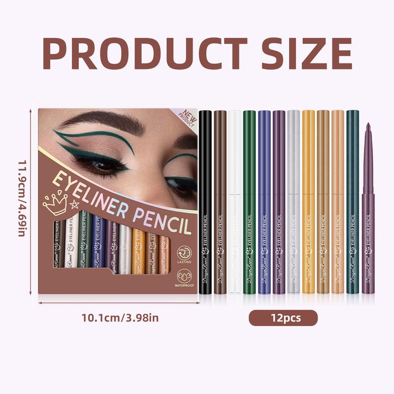 Colores Resistentes Set de 12 Lápices Delineadores de Ojos Impermeables