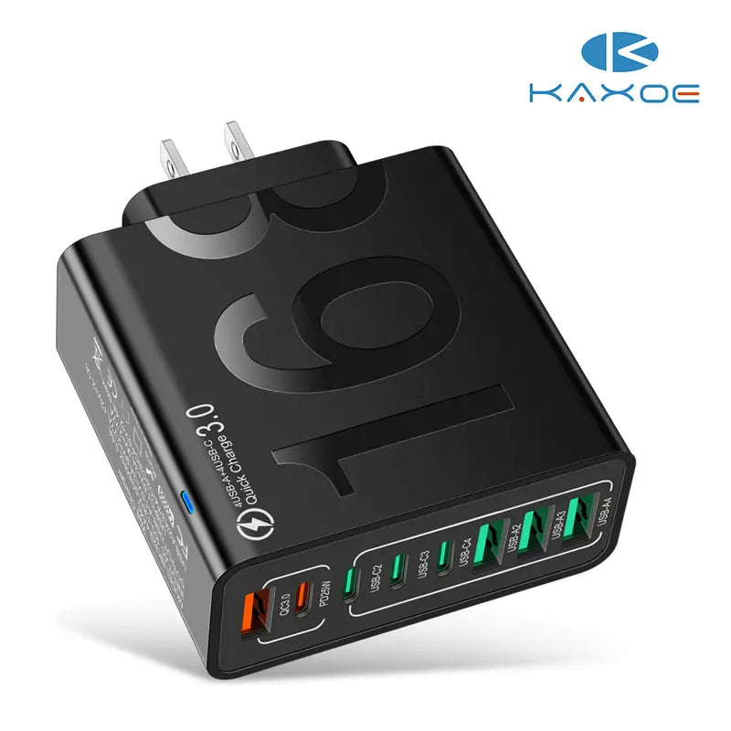 Concentrador USB de carga rápida de 8 puertos (4 USB-C + 4 USB-A) Cargador inteligente portátil para múltiples dispositivos Cargador inteligente para teléfonos, tabletas y más