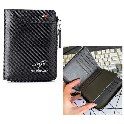 Cartera de cuero con bloqueo RFID para hombre, tarjetero de identificación, monedero con cremallera, impermeable