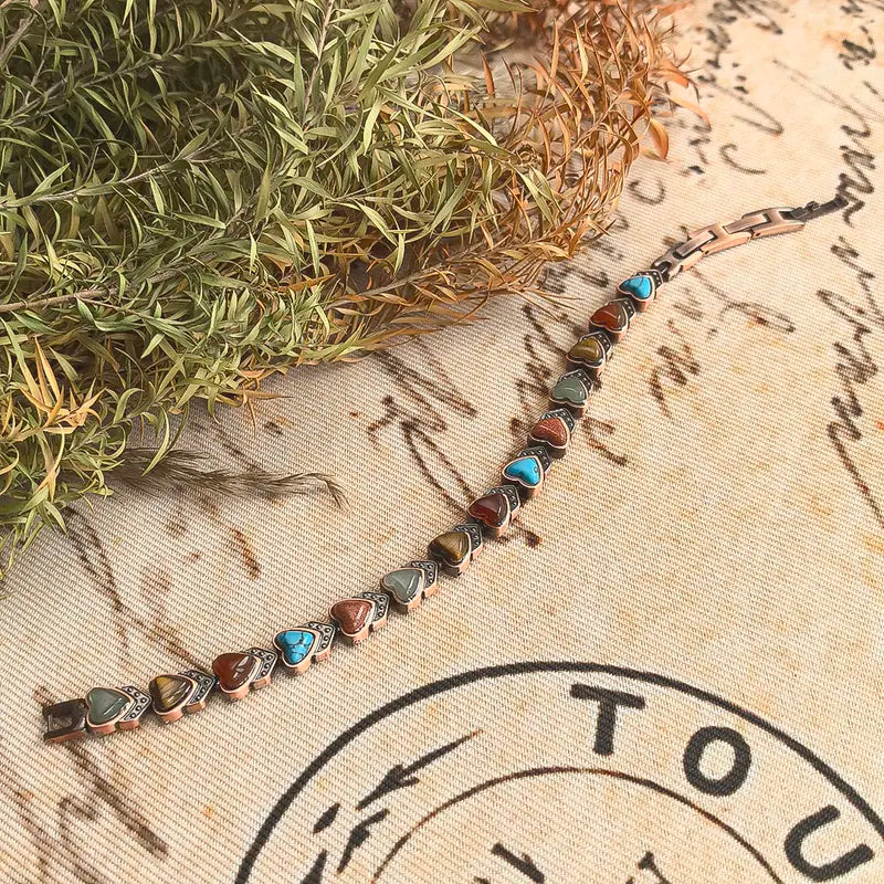 Pulsera de cobre Jecanori para mujer, pulseras magnéticas de cobre puro, piedras preciosas naturales únicas, regalos para mujer