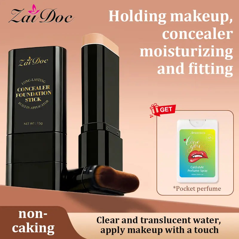 Base de maquillaje luminosa de doble punta con brochas incorporadas.