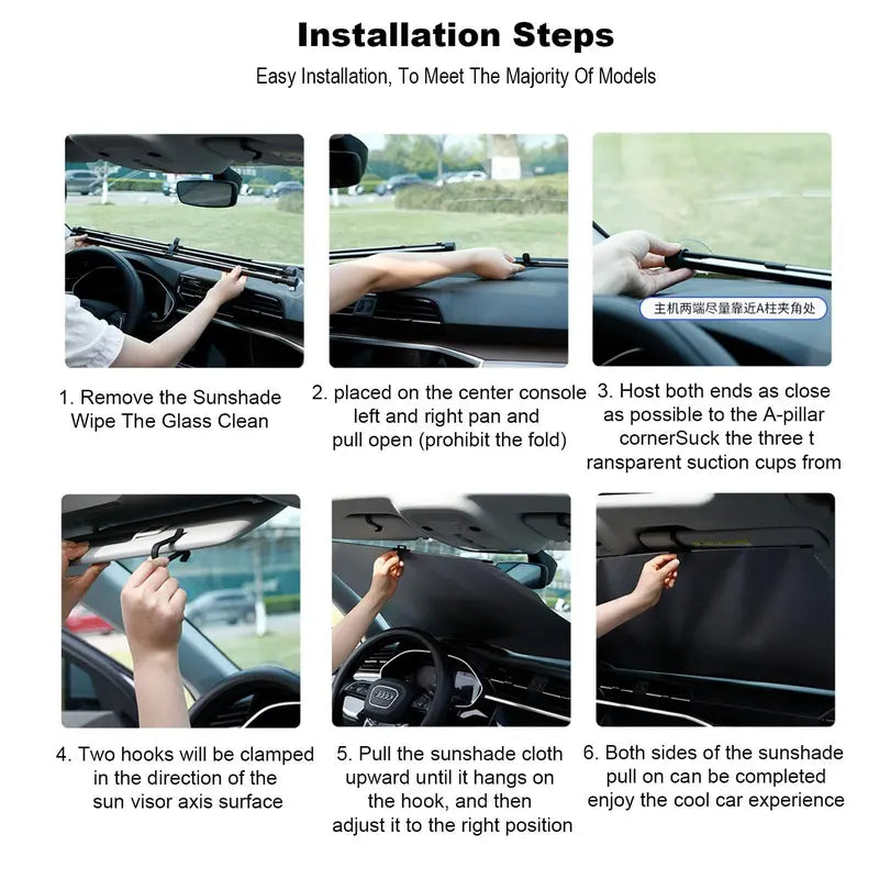Protección térmica para parabrisas con visera parasol retráctil y soporte multifuncional para bloquear los rayos UV - Accesorios para coche: parasol plegable para ventanas
