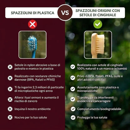 Cepillos de dientes de bambú y cerdas de jabalí – Pack de 4